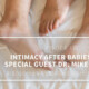 Photo of an intimate couple's legs entertwined in bed with the Wire Talk Logo and the title of this episode "Intimacy After Babies with Special Guest Dr. Mike Sytsma"